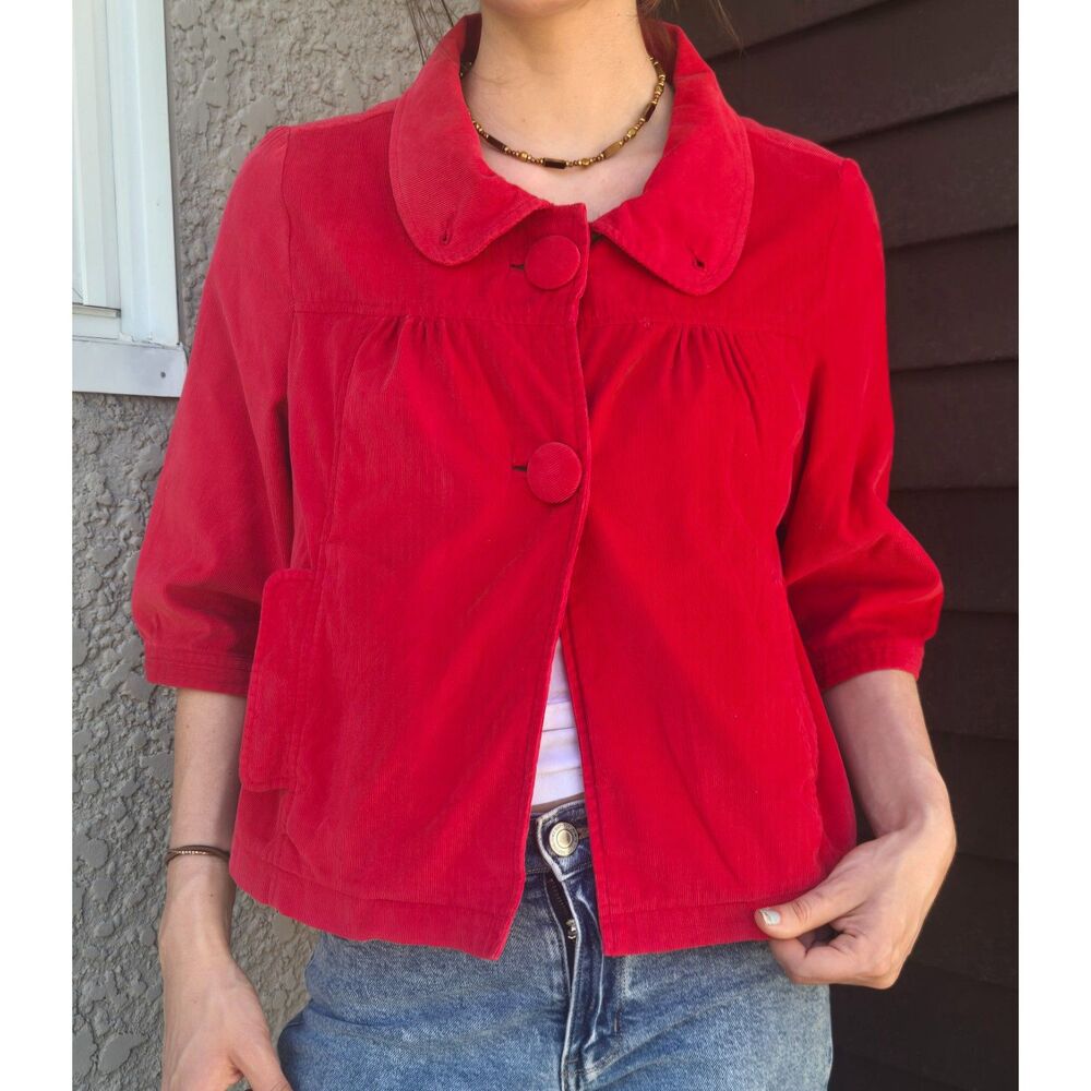 Women's Vintage Y2K  Statement Red Button Corduroy Shawl Jacket Large